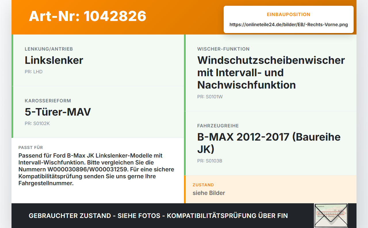Ford B-Max JK 12-17 Wischermotor Vorne Rechts Ford B-Max JK 12-17 03.04.2014 AV11-17504-BE AV11-17504-BD W000031259... Vorschau 3