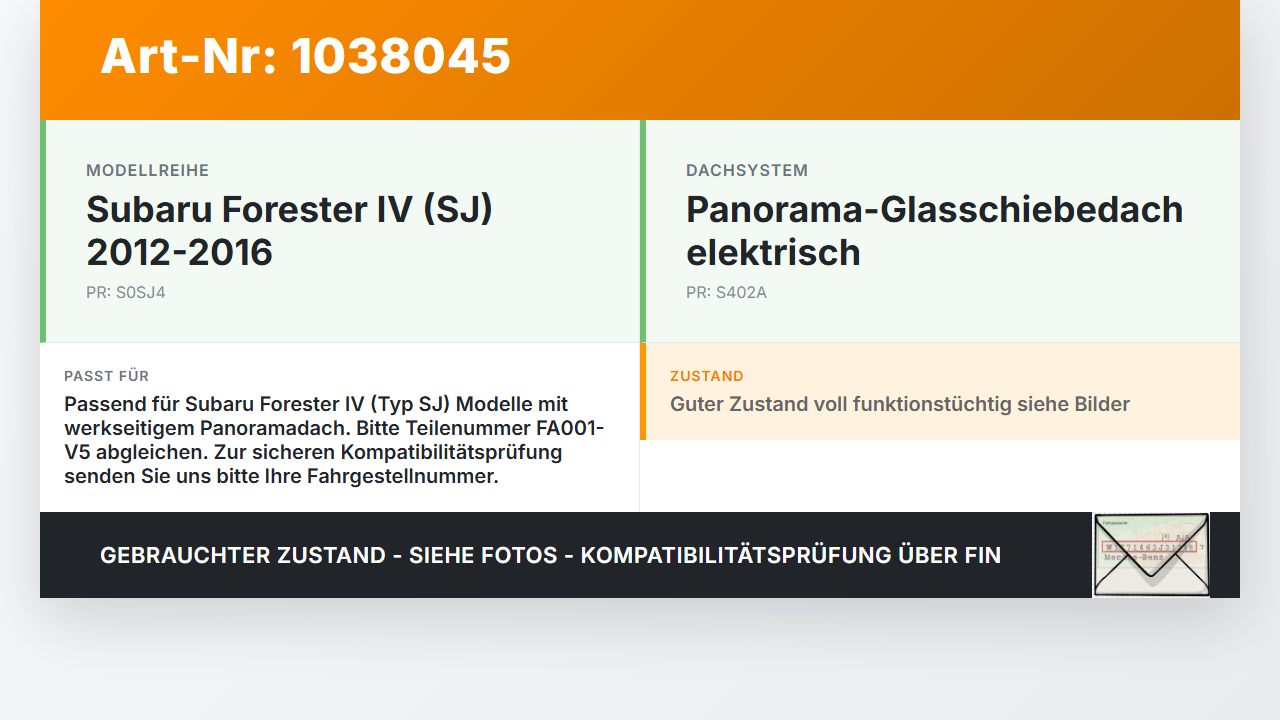 Subaru Forester IV SJ 12-16 Panoramadach Subaru Forester IV SJ 12-16 16.02.2015 FA001-V5 FA001050004174 gebraucht Vorschau 3