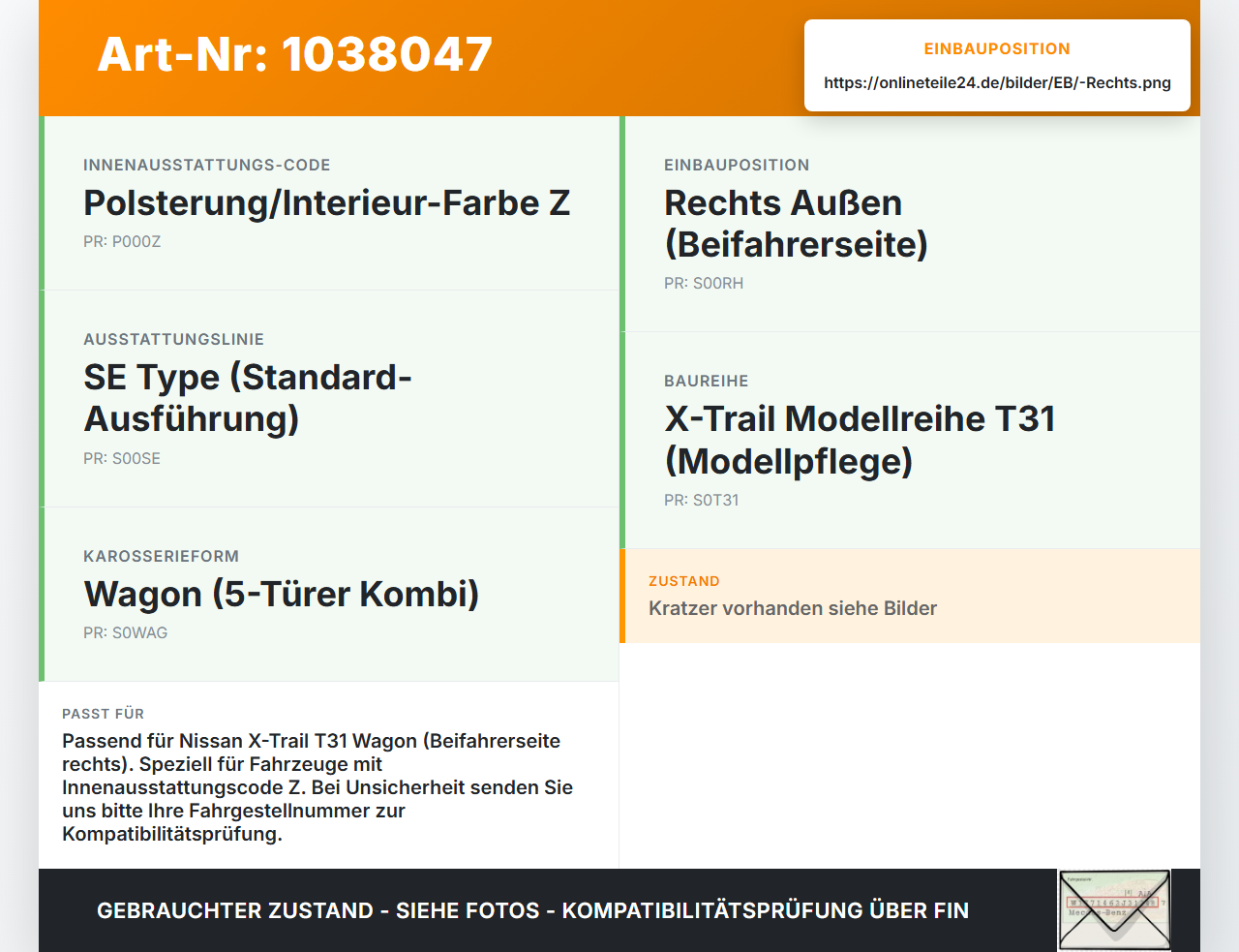 Nissan X-Trail T31 10-14 Blende Innen Auflage Applikation Rechts Aussen Nissan X-Trail T31 10-14 21.09.2011 gebraucht Vorschau 3