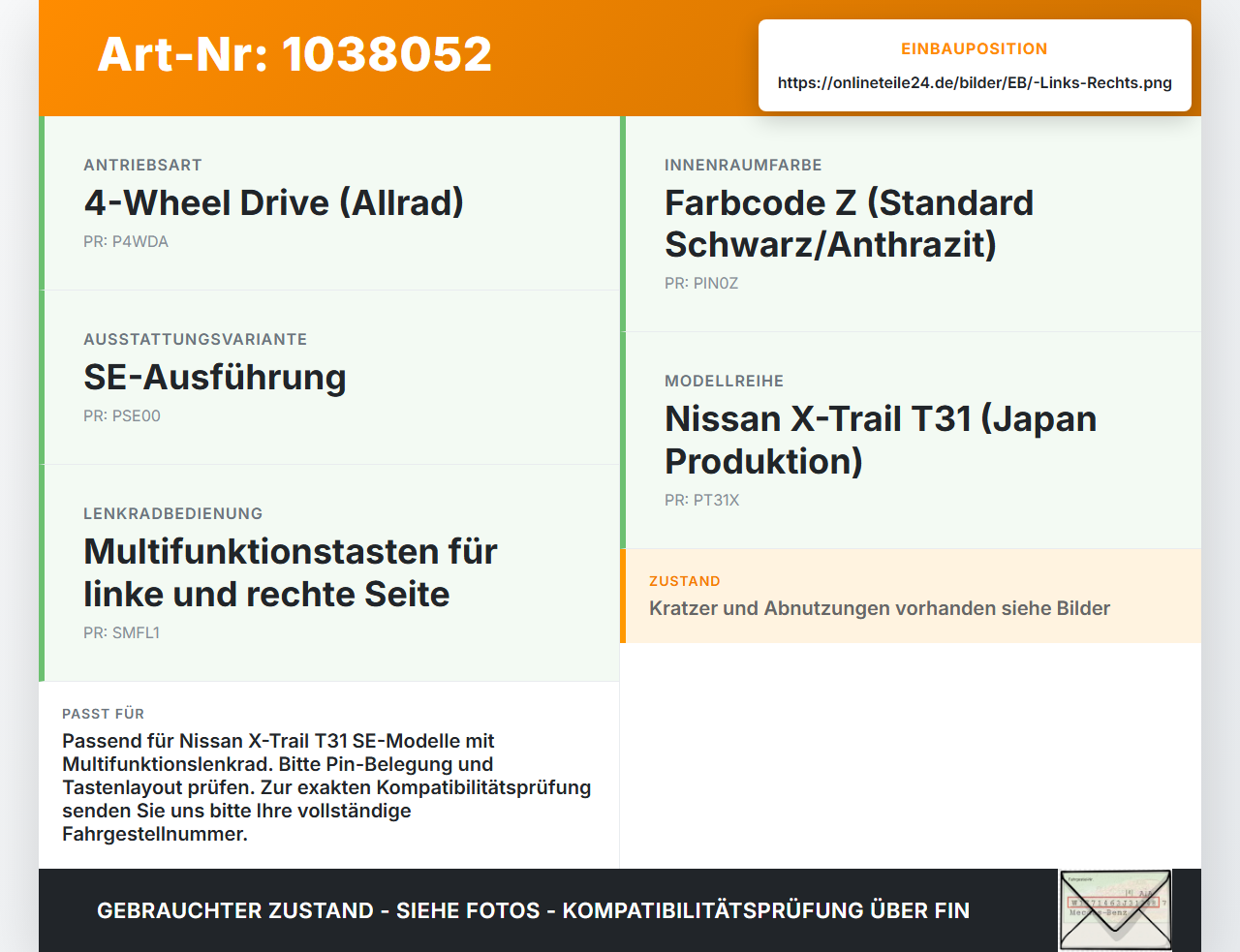 Nissan X-Trail T31 10-14 Lenkradschalter Multifunktionstasten Schalter für Lenkrad Links u. Rechts Nissan X-Trail... Vorschau 3