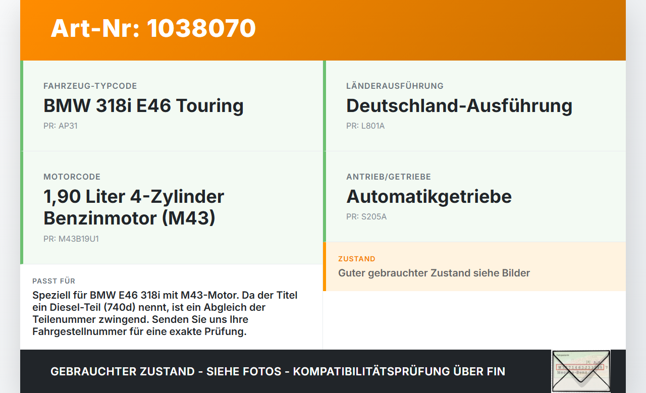 BMW 3er E46 99-01 1,9i 87KW BMW E38 740d 98-01 3,9D 180KW Luftmengenmesser Luftmassenmesser BMW 3er E46 99-01... Vorschau 3