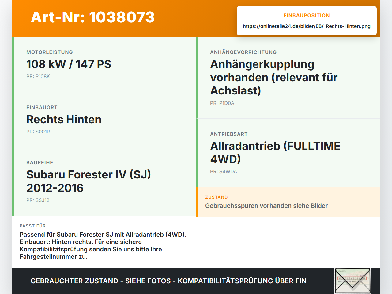 Subaru Forester IV SJ 12-16  108 108KW 4WD Achsschenkel Radnabe Rechts Hinten Subaru Forester IV SJ 12-16... Vorschau 3
