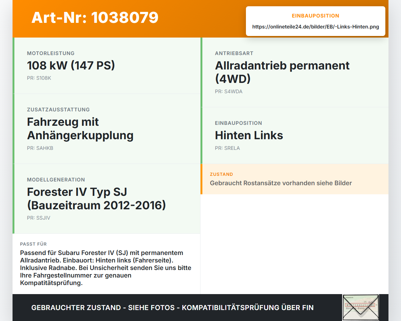 Subaru Forester IV SJ 12-16  108 108KW 4WD Achsschenkel Radnabe Links Hinten Subaru Forester IV SJ 12-16 16.02.2015... Vorschau 3