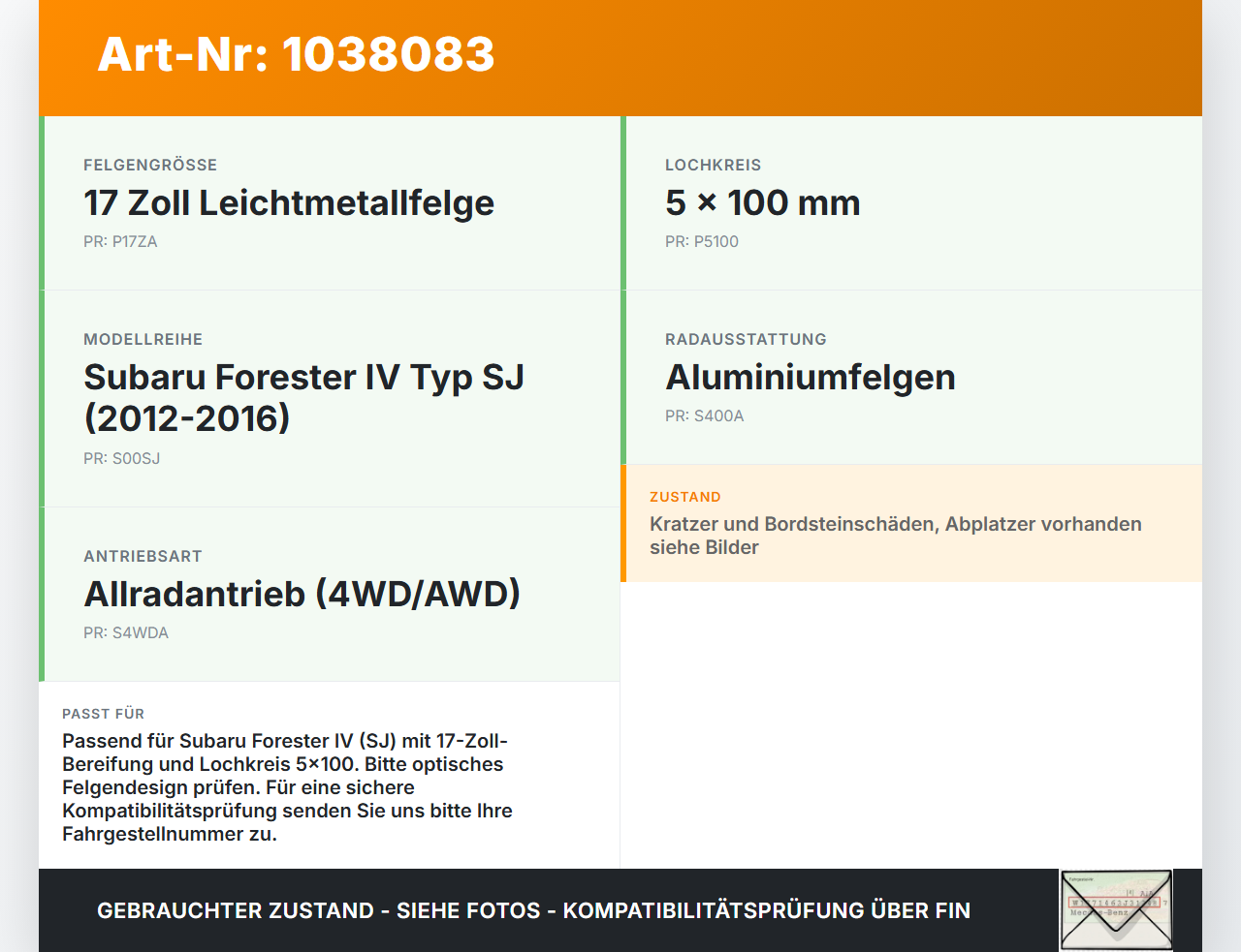 Subaru Forester IV SJ 12-16 1 x Felge Aluminiumfelge 17 Zoll 5X100 Subaru Forester IV SJ 12-16 16.02.2015 C34 gebraucht Vorschau 3