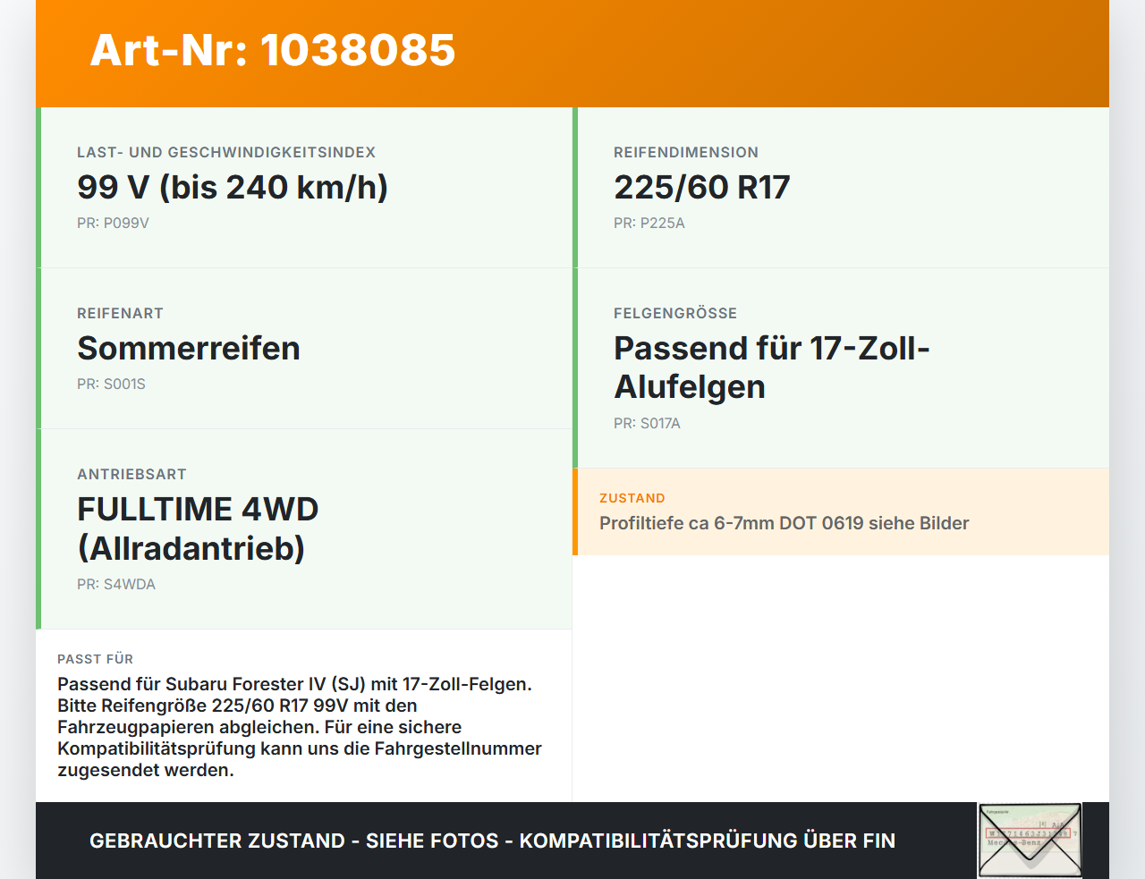 Subaru Forester IV SJ 12-16 2 x Reifen Sommerreifen YOKOHAMA 225/60R17 99 V Subaru Forester IV SJ 12-16 16.02.2015... Vorschau 3
