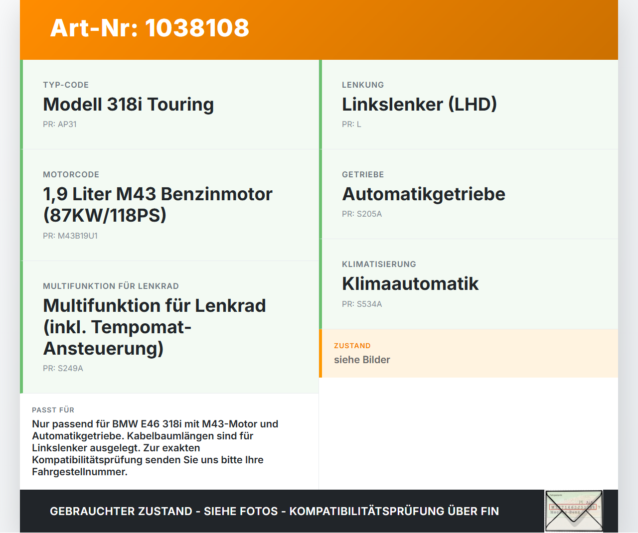 BMW 3er E46 99-01 1,9i 87KW Kabelbaum Motorkabelbaum Leitungssatz für Motor BMW 3er E46 99-01 10.07.2000 8507822... Vorschau 3