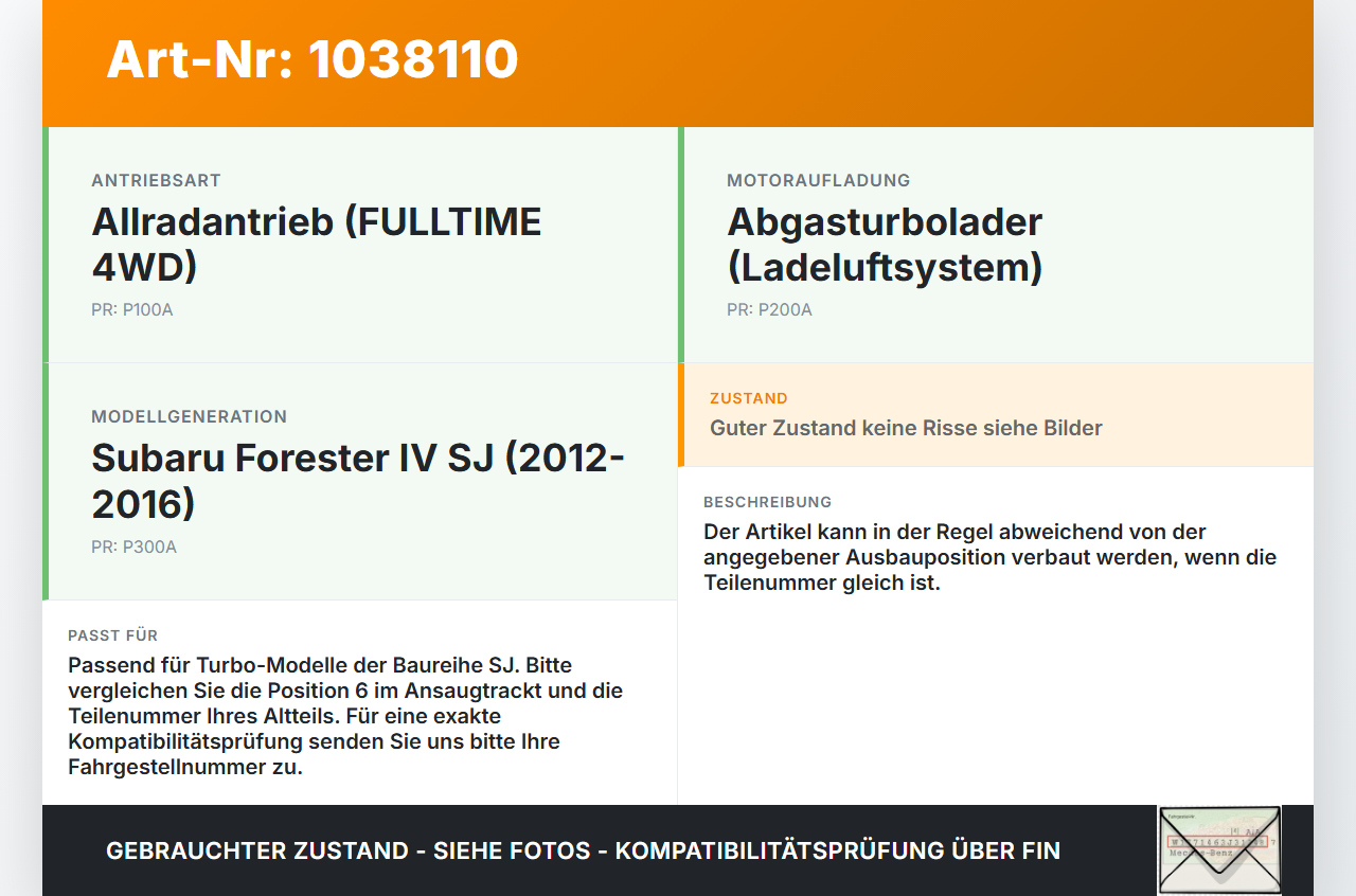 Subaru Forester IV SJ 12-16 108 108KW Ansaugrohr Ladeluftschlauch Luftschlauch Pos.6 Subaru Forester IV SJ 12-16... Vorschau 3