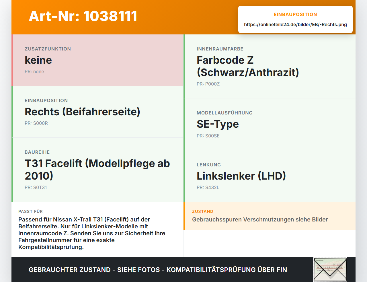 Nissan X-Trail T31 10-14 Sonnenblende Rechts Beifahrerseite Nissan X-Trail T31 10-14 21.09.2011 gebraucht Vorschau 3