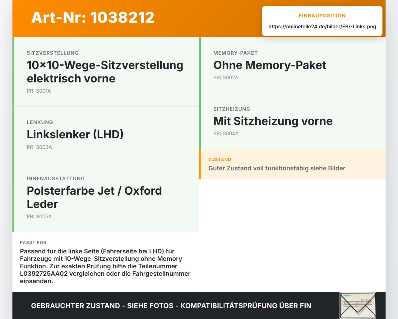 Jaguar XF X260 15-20 Schalter Links für Sitzverstellung Jaguar XF X260 15-20 20.06.2017 L0392725AA02 gebraucht Vorschau 3