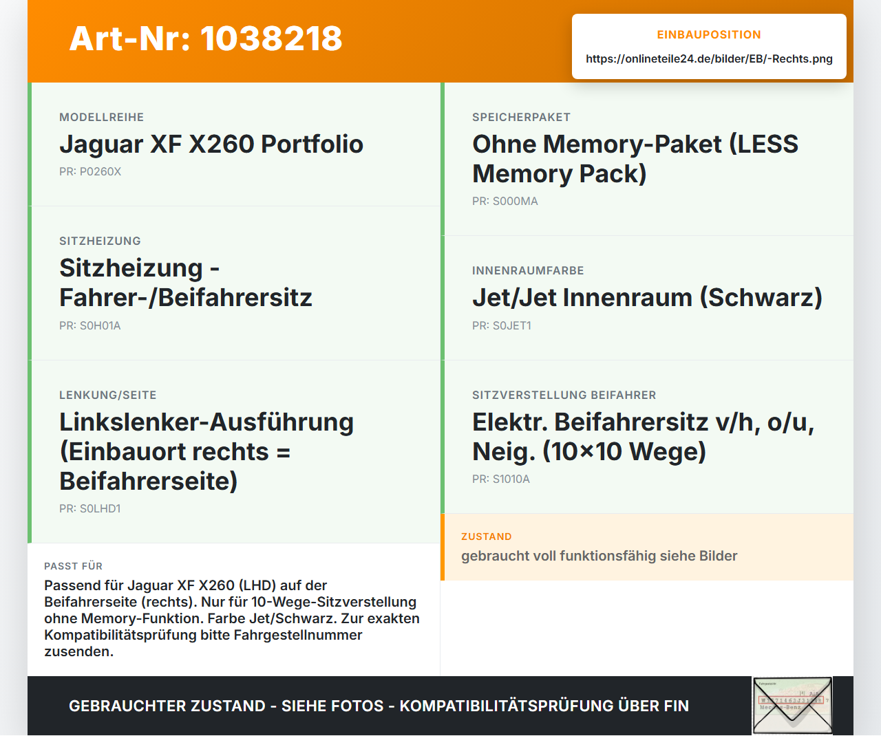 Jaguar XF X260 15-20 Schalter Rechts für Sitzverstellung Jaguar XF X260 15-20 20.06.2017 gebraucht Vorschau 3