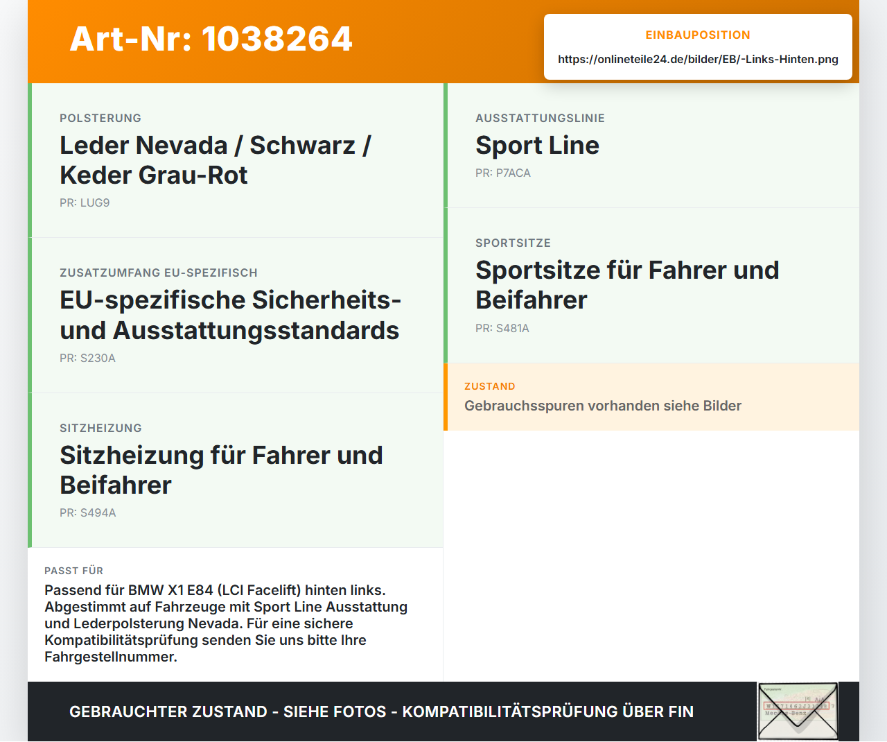 BMW X1 E84 LCI 12-15 Gurtschloss Links Hinten BMW X1 E84 LCI 12-15 29.10.2012 72117317708 7317708 622878400B gebraucht Vorschau 3