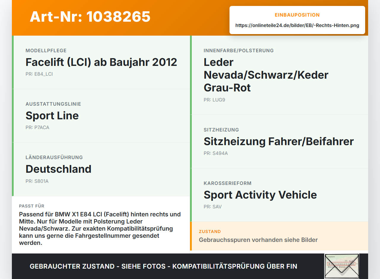 BMW X1 E84 LCI 12-15 Gurtschloss Rechts und Mitte Hinten BMW X1 E84 LCI 12-15 29.10.2012 72117317731 7317731... Vorschau 3