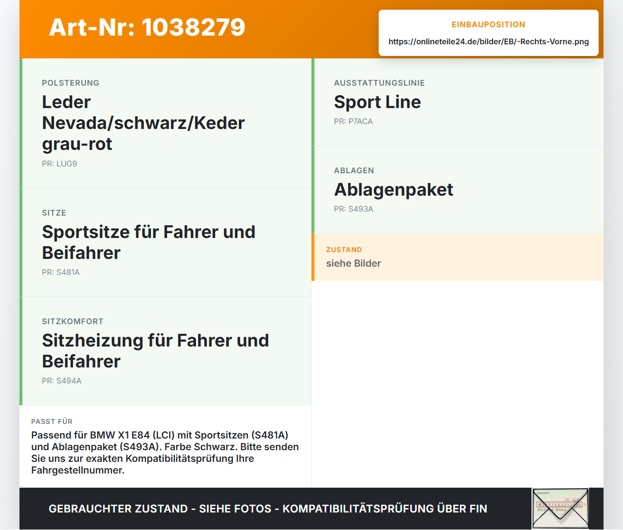 BMW X1 E84 LCI 12-15 Blende Rückblende mit Netz für Beifahrer Sitz Rechts Vorne BMW X1 E84 LCI 12-15 29.10.2012... Vorschau 3