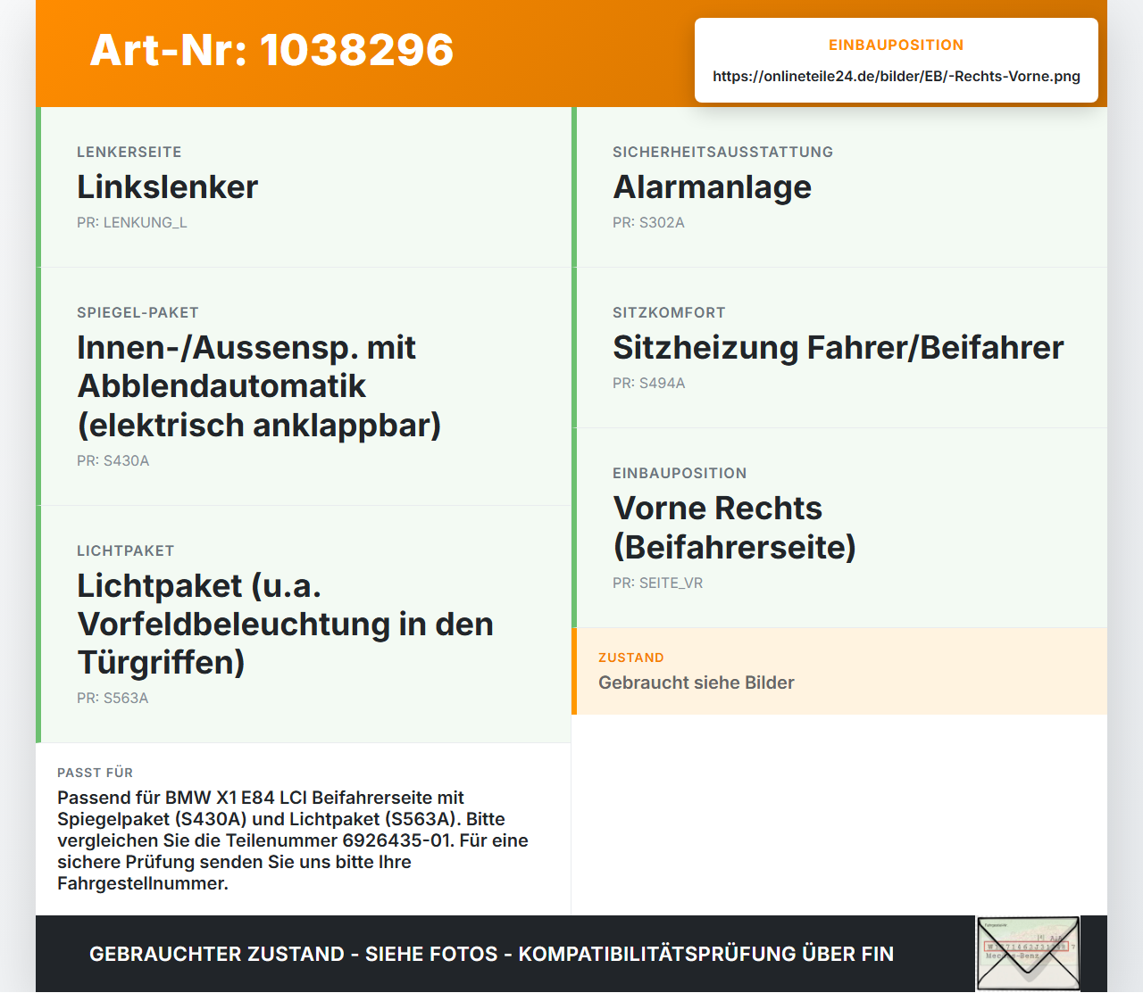BMW X1 E84 LCI 12-15 Türsteuergerät Steuergerät Tür Vorne Rechts BMW X1 E84 LCI 12-15 29.10.2012 6926435... Vorschau 3