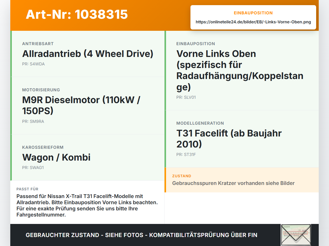 Nissan X-Trail T31 10-14 Querlenker Links Vorne Oben Nissan X-Trail T31 10-14 21.09.2011 42630 gebraucht Vorschau 3