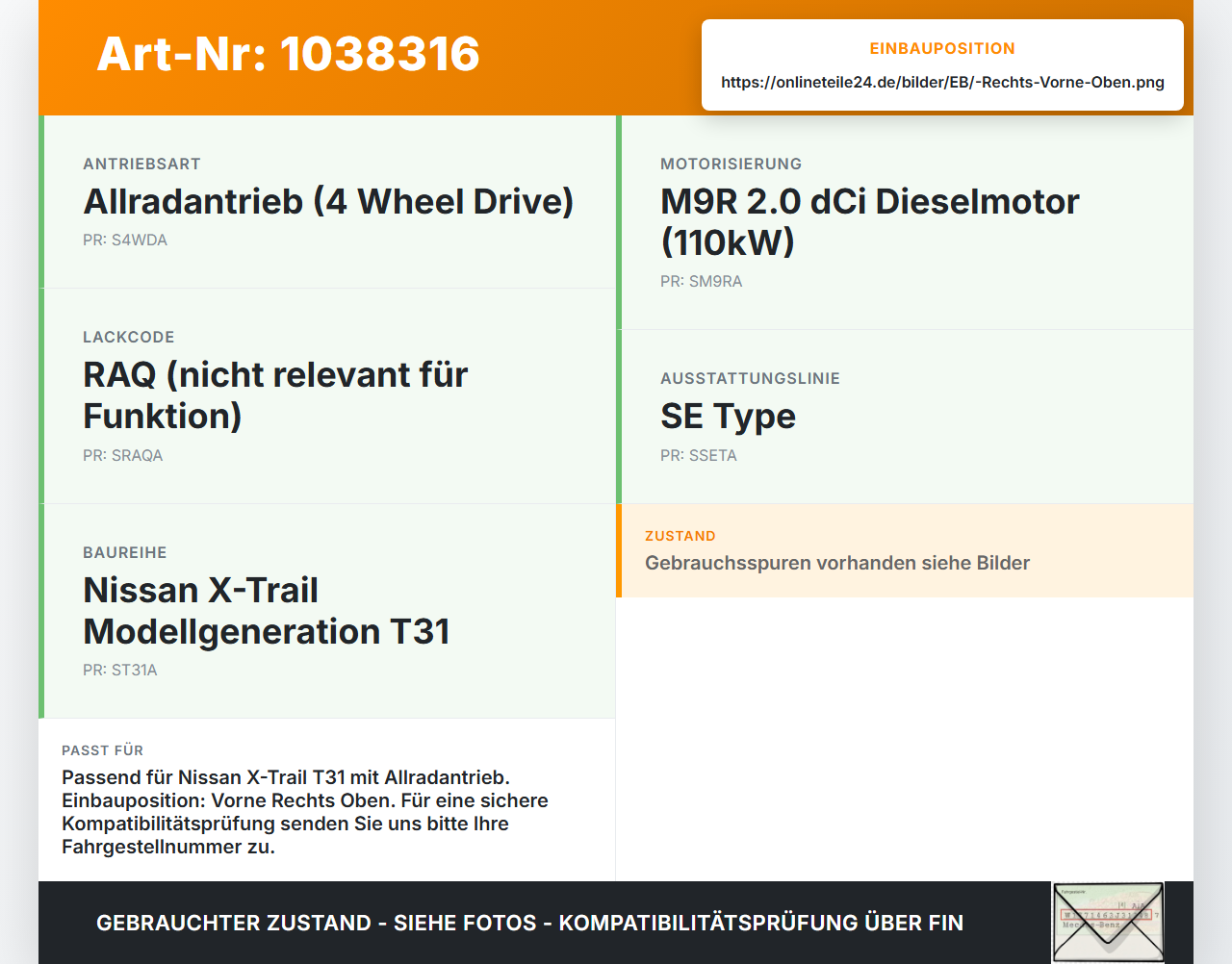 Nissan X-Trail T31 10-14 Querlenker Rechts Vorne Oben Nissan X-Trail T31 10-14 21.09.2011 gebraucht Vorschau 3