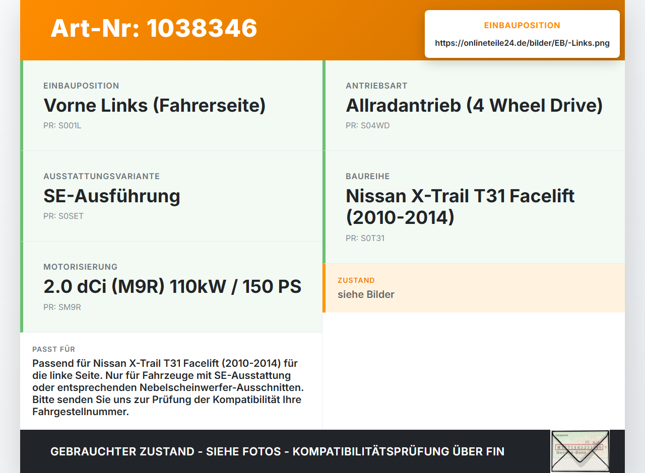 Nissan X-Trail T31 10-14 Nebelscheinwerfer Links orig. Nissan X-Trail T31 10-14 21.09.2011 gebraucht Vorschau 3