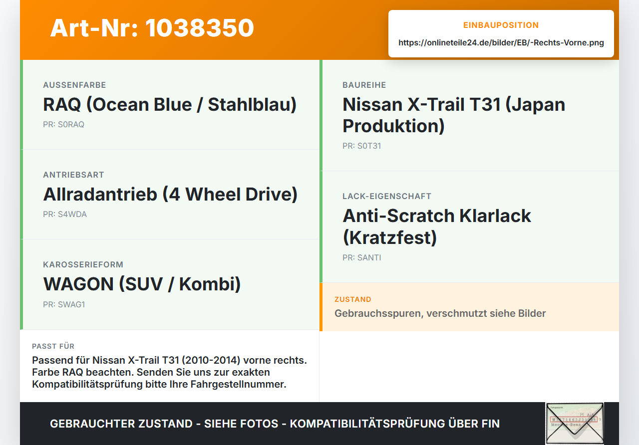 Nissan X-Trail T31 10-14 Türscharnier Scharnier für Tür Rechts Vorne Nissan X-Trail T31 10-14 21.09.2011 gebraucht Vorschau 3