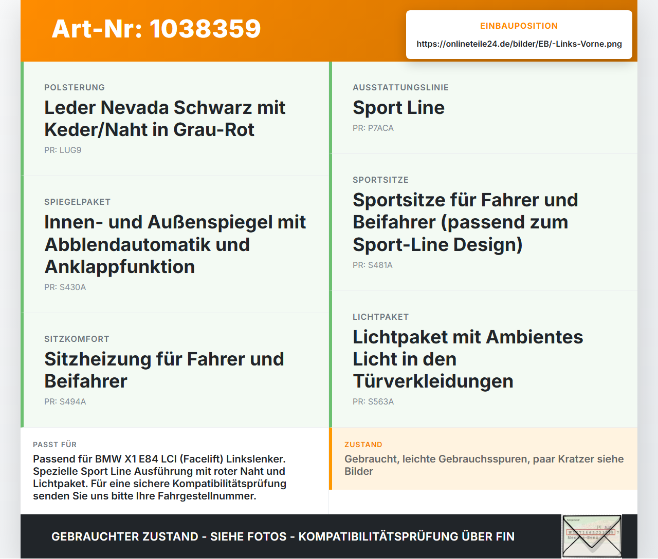 BMW X1 E84 LCI 12-15 Türverkleidung Türpappe Links Vorne rote Naht BMW X1 E84 LCI 12-15 29.10.2012 7327197... Vorschau 3