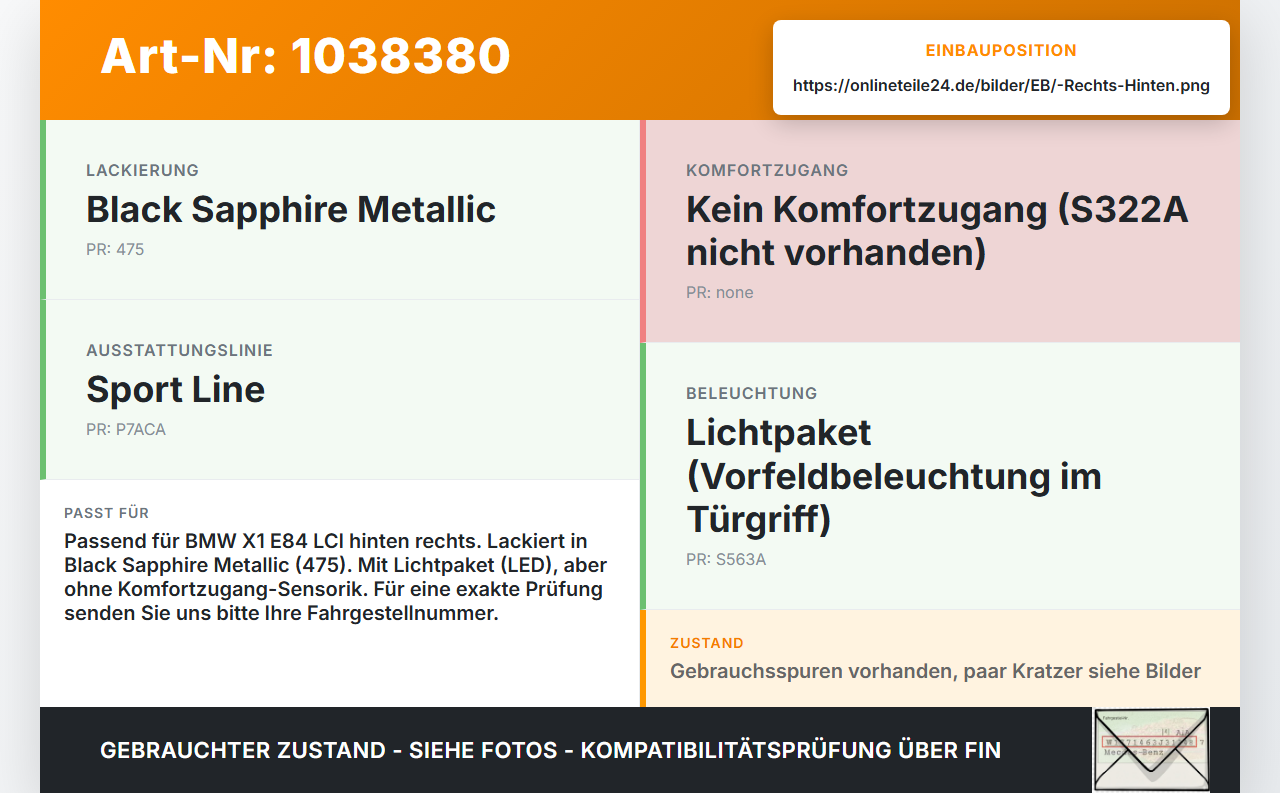 BMW X1 E84 LCI 12-15 Türgriff Griff aussen Rechts Hinten 475 BMW X1 E84 LCI 12-15 29.10.2012 2992986 51212992986... Vorschau 3