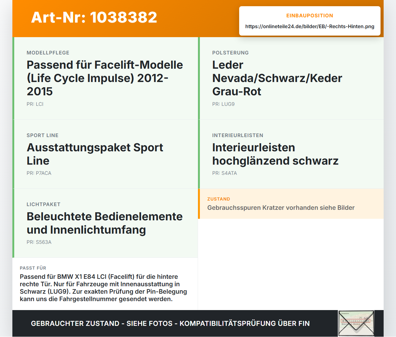 BMW X1 E84 LCI 12-15 Fensterheberschalter Schalter Rechts Hinten BMW X1 E84 LCI 12-15 29.10.2012 6935534... Vorschau 3