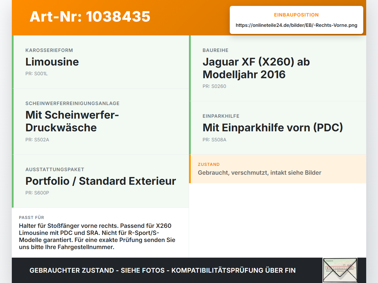 Jaguar XF X260 15-20 Lim Halter Träger Aufnahme Führung für Stoßstange Rechts Vorne Jaguar XF X260 15-20 20.06.2017... Vorschau 3