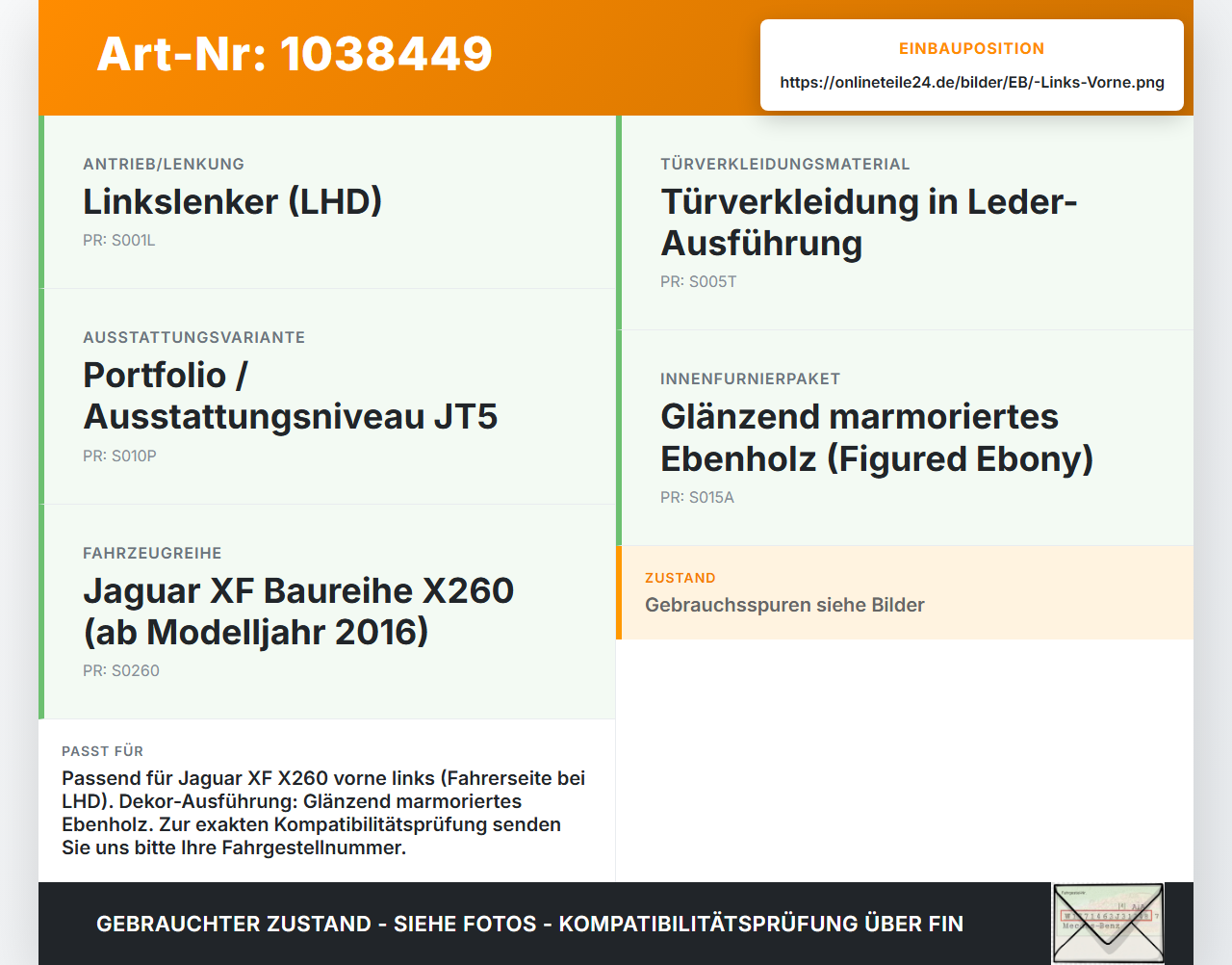 Jaguar XF X260 15-20 Holzdekor Türleiste Leiste Vorne Links Fig Ebony Jaguar XF X260 15-20 20.06.2017 gebraucht Vorschau 3