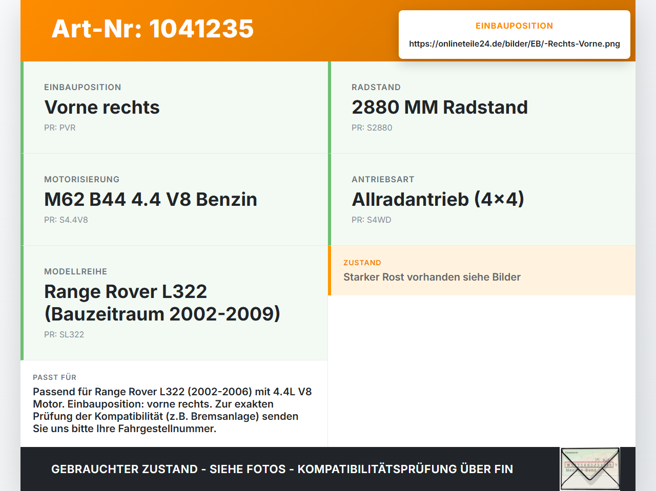 Land Range Rover III L322 02-06 4,4 210KW Achsschenkel Radnabe Rechts Vorne Land Range Rover III L322 02-06... Vorschau 3