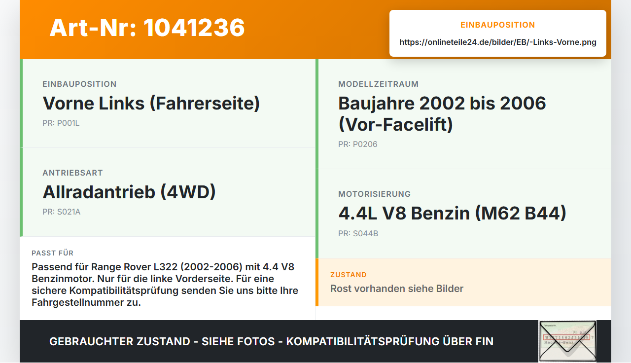 Land Range Rover III L322 02-06 4,4 210KW Achsschenkel Radnabe Links Vorne Land Range Rover III L322 02-06... Vorschau 3