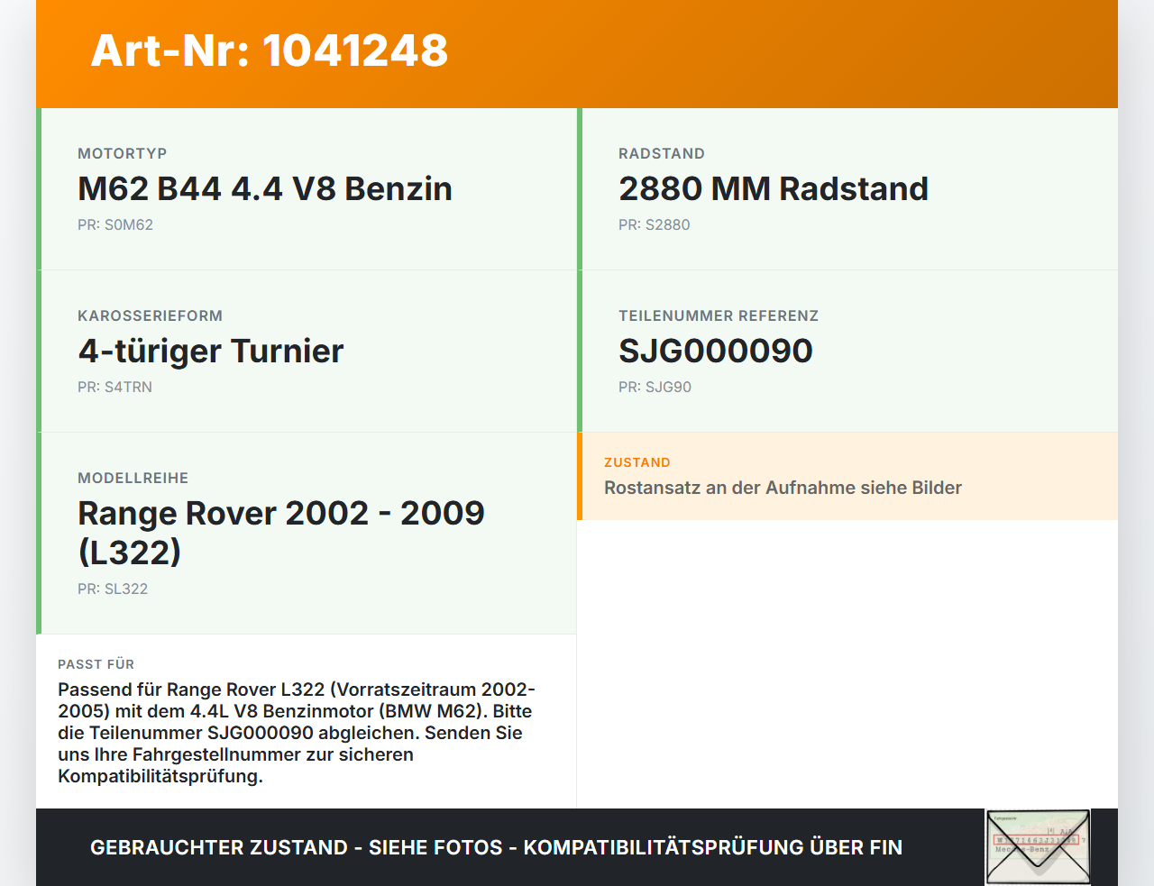 Land Range Rover III L322 02-06 4,4 210KW Bremskraftverstärker Land Range Rover III L322 02-06 02.08.2002 SJG000090... Vorschau 3