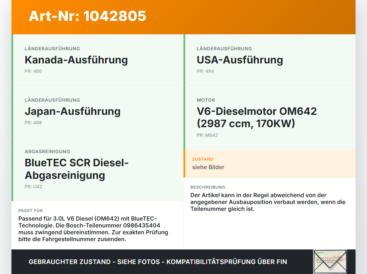 Mercedes S212 E350d 13-16 CDI 3,0 170KW Injektor Einspritzdüse Zyl.1 Mercedes S212 E350d 13-16 18.02.2010... Vorschau 3