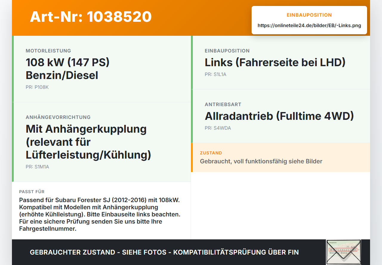 Subaru Forester IV SJ 12-16 108 108KW Lüfter Ventilator Kühler Zarge Links Subaru Forester IV SJ 12-16 16.02.2015... Vorschau 3