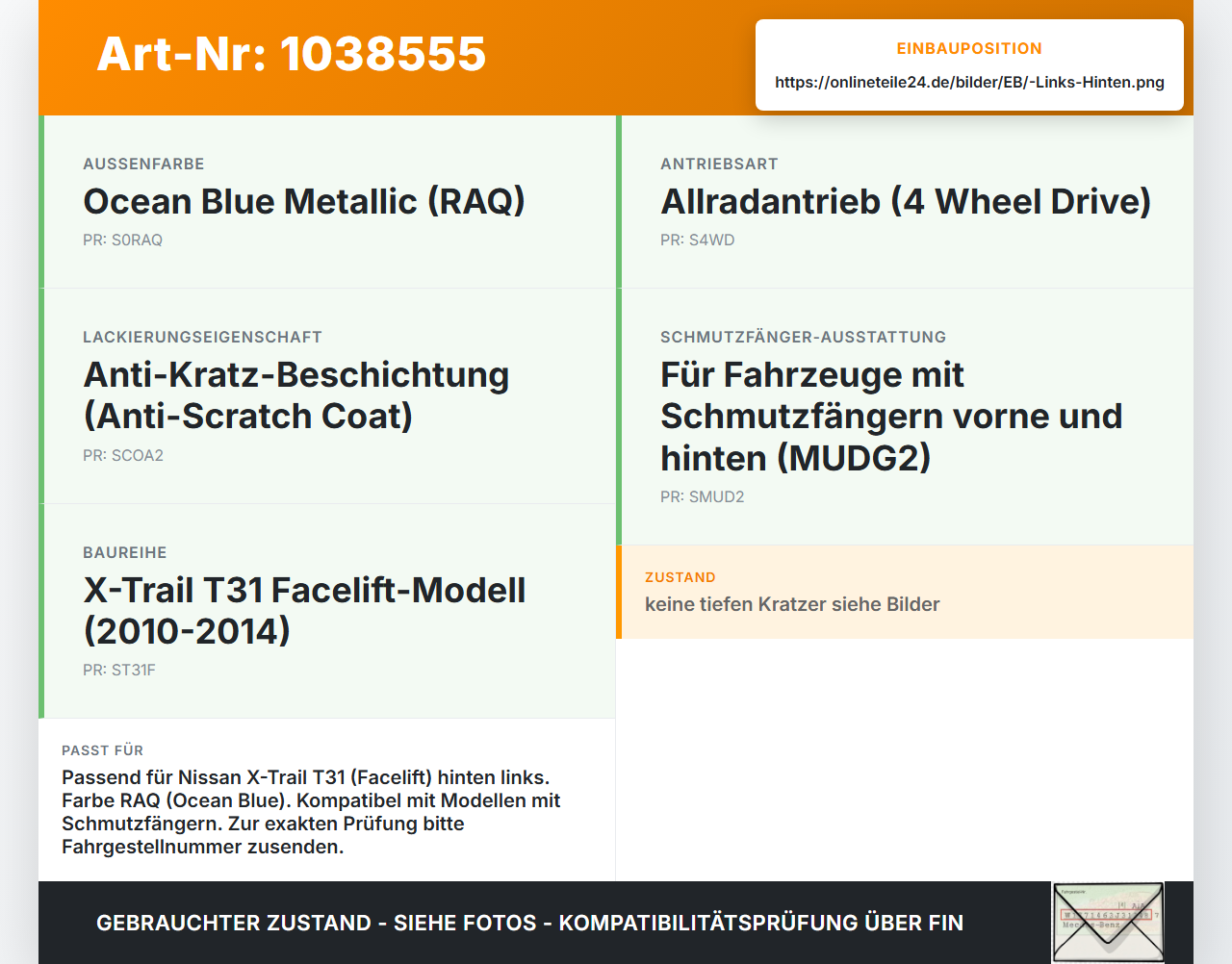 Nissan X-Trail T31 10-14 Kotflügel Leiste Links Hinten RAQ Nissan X-Trail T31 10-14 21.09.2011 gebraucht Vorschau 3