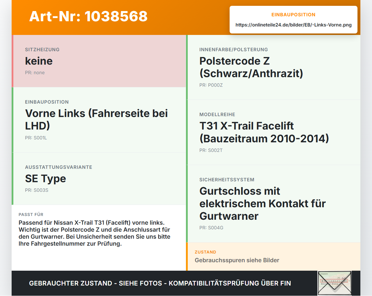 Nissan X-Trail T31 10-14 Gurtschloss Links Vorne Nissan X-Trail T31 10-14 21.09.2011 gebraucht Vorschau 3