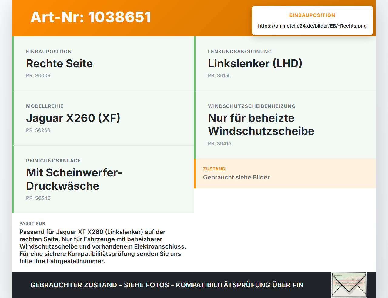 Jaguar XF X260 15-20 Waschdüse für Windschutzscheibe WS Rechts beheizt Jaguar XF X260 15-20 20.06.2017... Vorschau 3