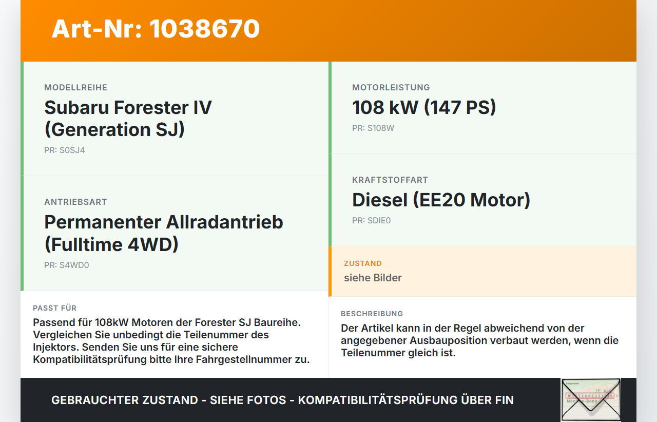Subaru Forester IV SJ 12-16 108 108KW Injektor Einspritzdüse Zyl.2 Subaru Forester IV SJ 12-16 16.02.2015... Vorschau 3