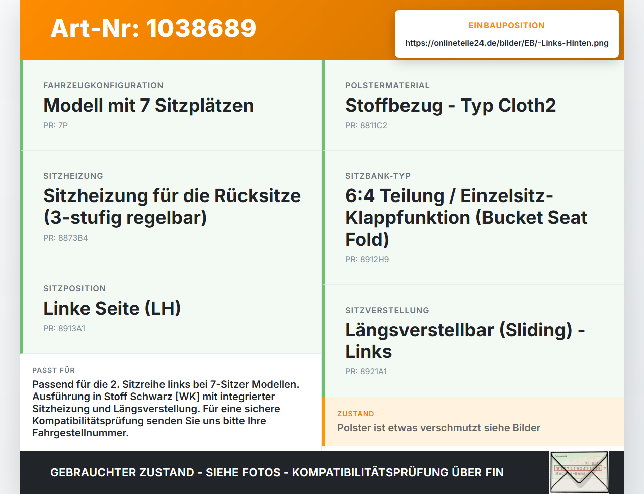 KIA Carens RP IV 13-19 Sitz Rücksitz 2. Reihe Links Hinten KIA Carens RP IV 13-19 29.08.2014 gebraucht Vorschau 3