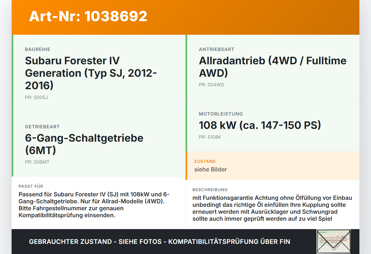 Subaru Forester IV SJ 12-16 108 108KW 4WD 6MT.20Z Schaltgetriebe Getriebe Subaru Forester IV SJ 12-16 16.02.2015... Vorschau 3
