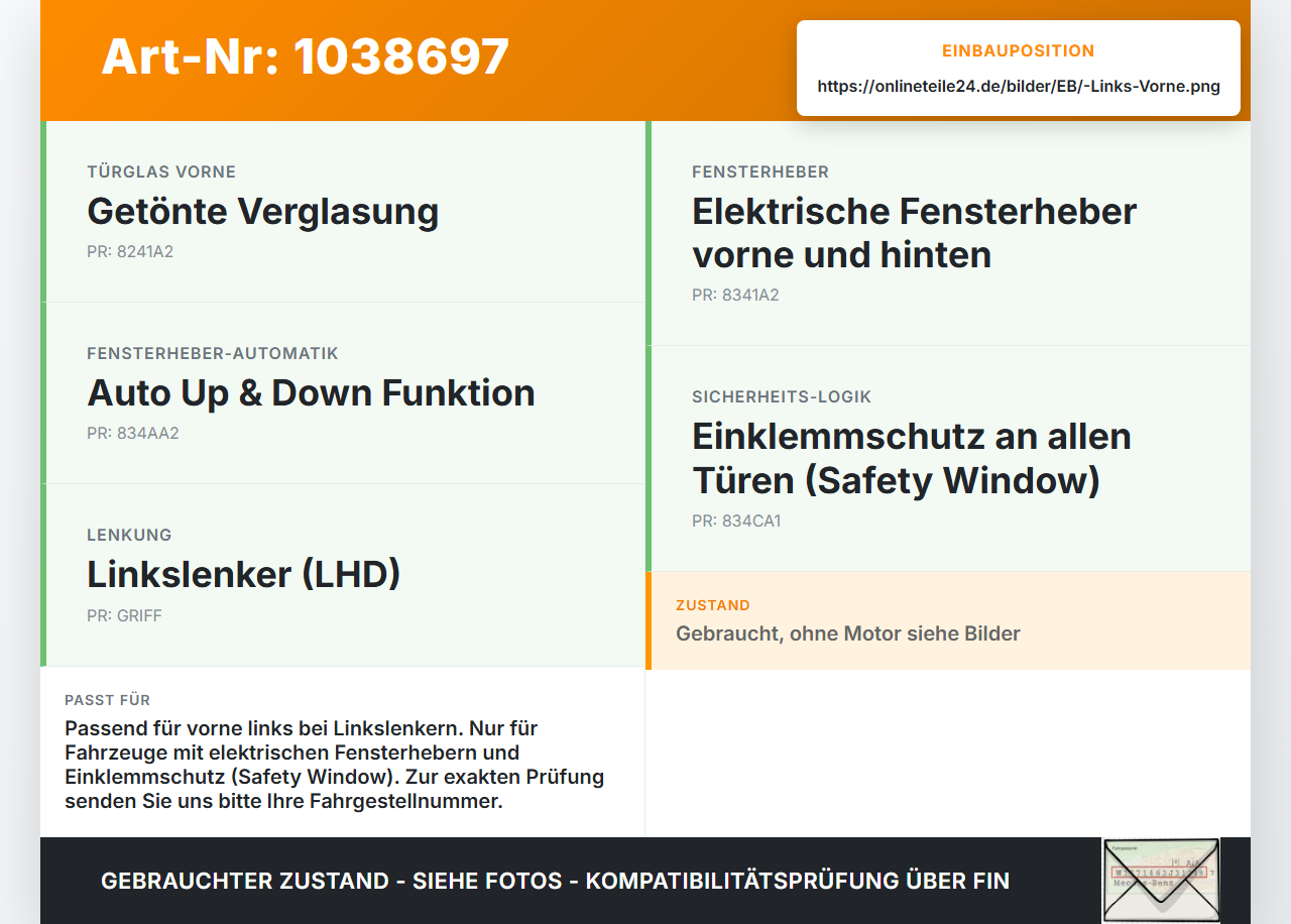 KIA Carens RP IV 13-19 Fensterheber o. FH-Motor Links Vorne KIA Carens RP IV 13-19 29.08.2014 82470-A4330... Vorschau 3