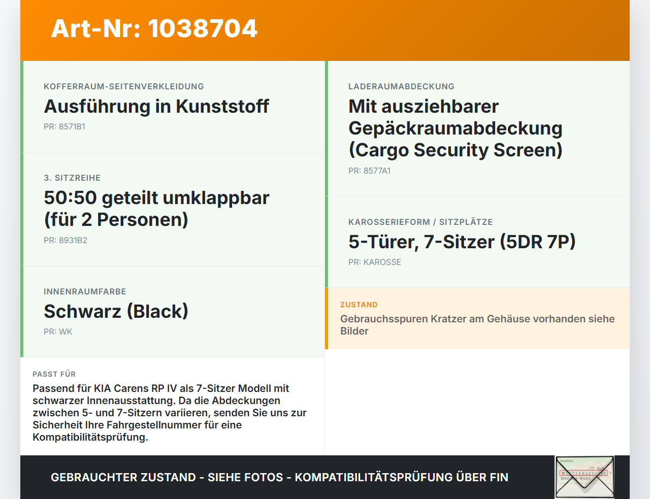 KIA Carens RP IV 13-19 Laderaumabdeckung Kofferraum Rollo Abdeckung KIA Carens RP IV 13-19 29.08.2014 gebraucht Vorschau 3