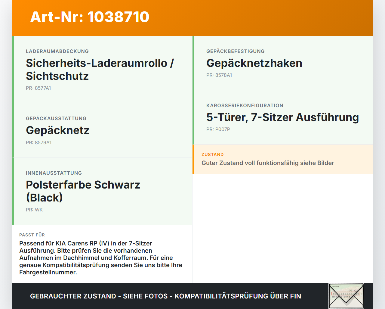 KIA Carens RP IV 13-19 Trenngitter Netz Sicherungsnetz für Laderaum Ladungssicherung KIA Carens RP IV 13-19... Vorschau 3