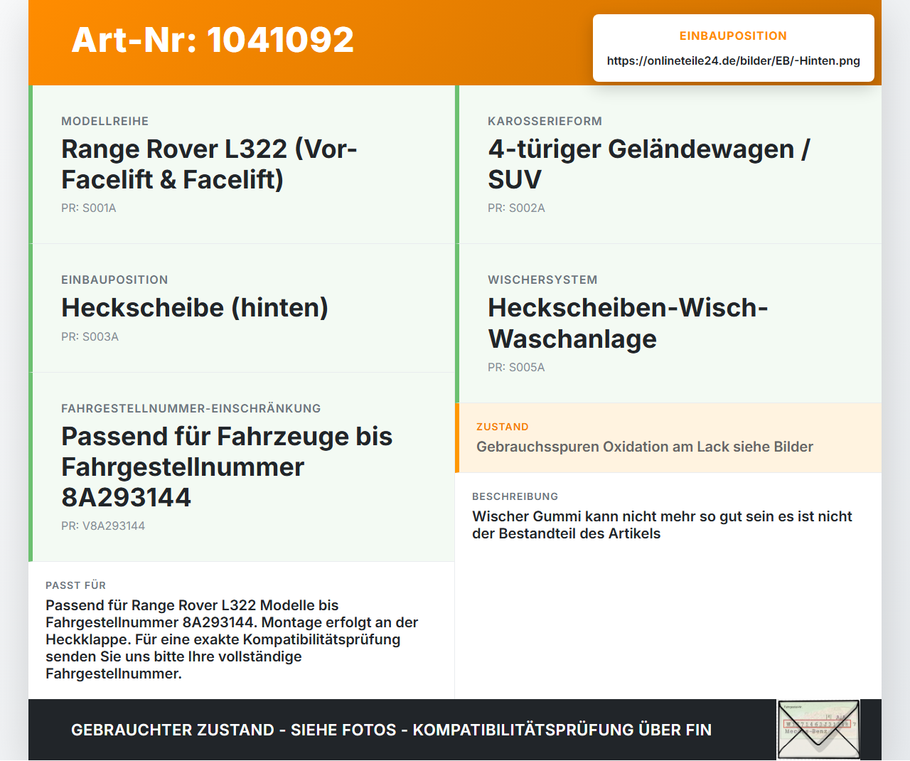 Land Range Rover III L322 02-06 Scheibenwischer Heckwischer Hinten Wischarm Land Range Rover III L322 02-06... Vorschau 3