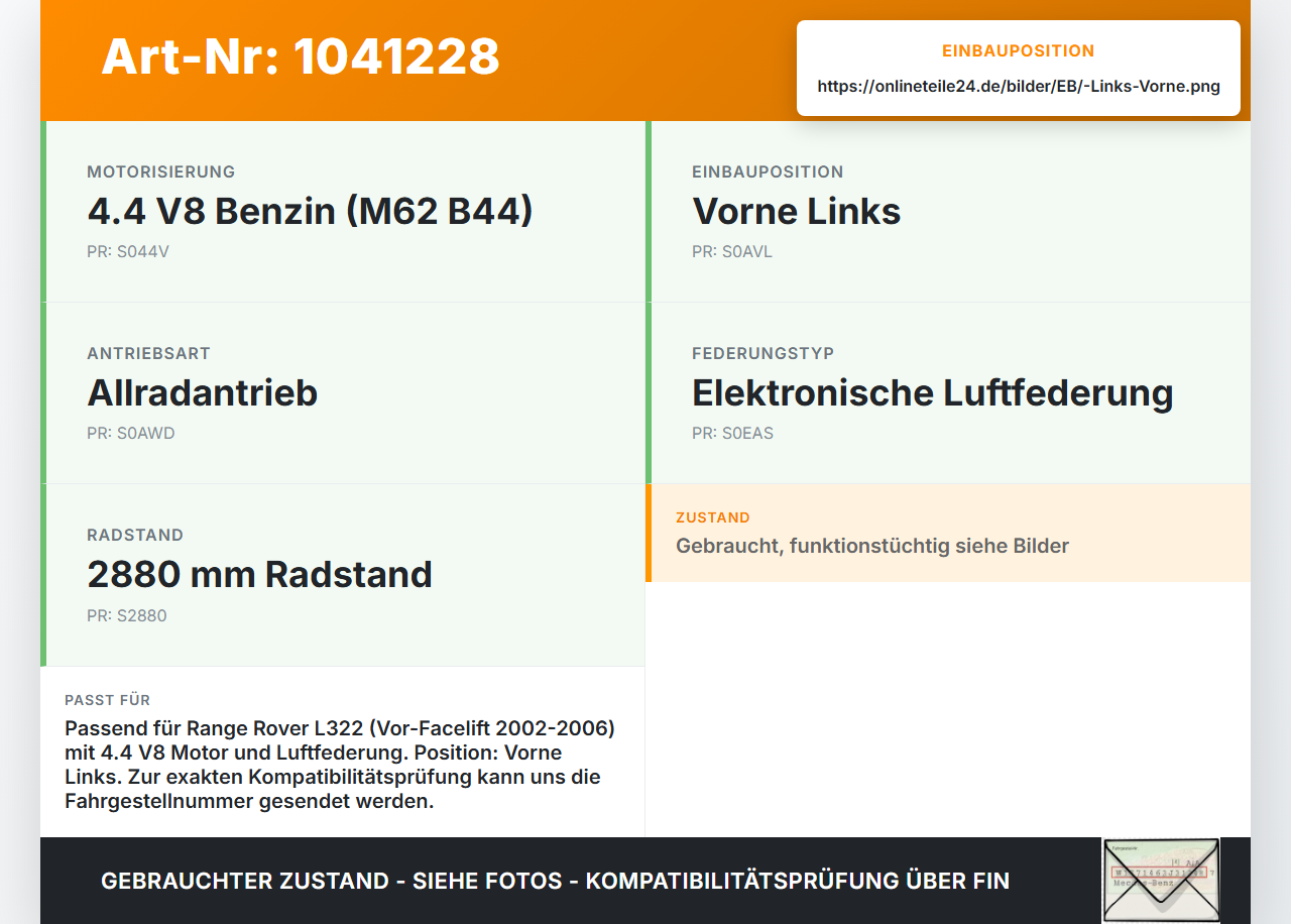 Land Range Rover III L322 02-06 Federbein Stossdämpfer Vorne Links Land Range Rover III L322 02-06 02.08.2002... Vorschau 3