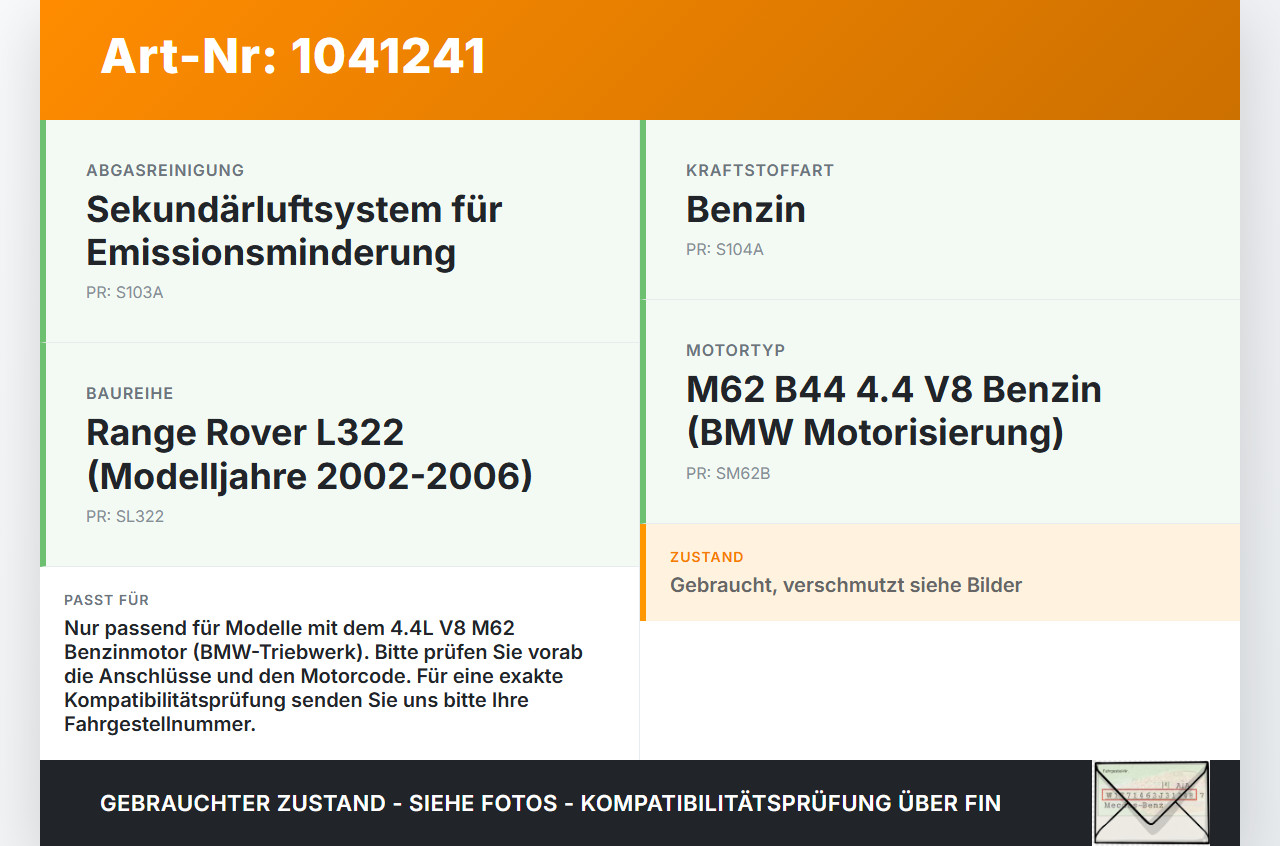 Land Range Rover III L322 02-06 4,4 210KW Sekundärluftpumpe Luftpumpe Pumpe Land Range Rover III L322 02-06... Vorschau 3