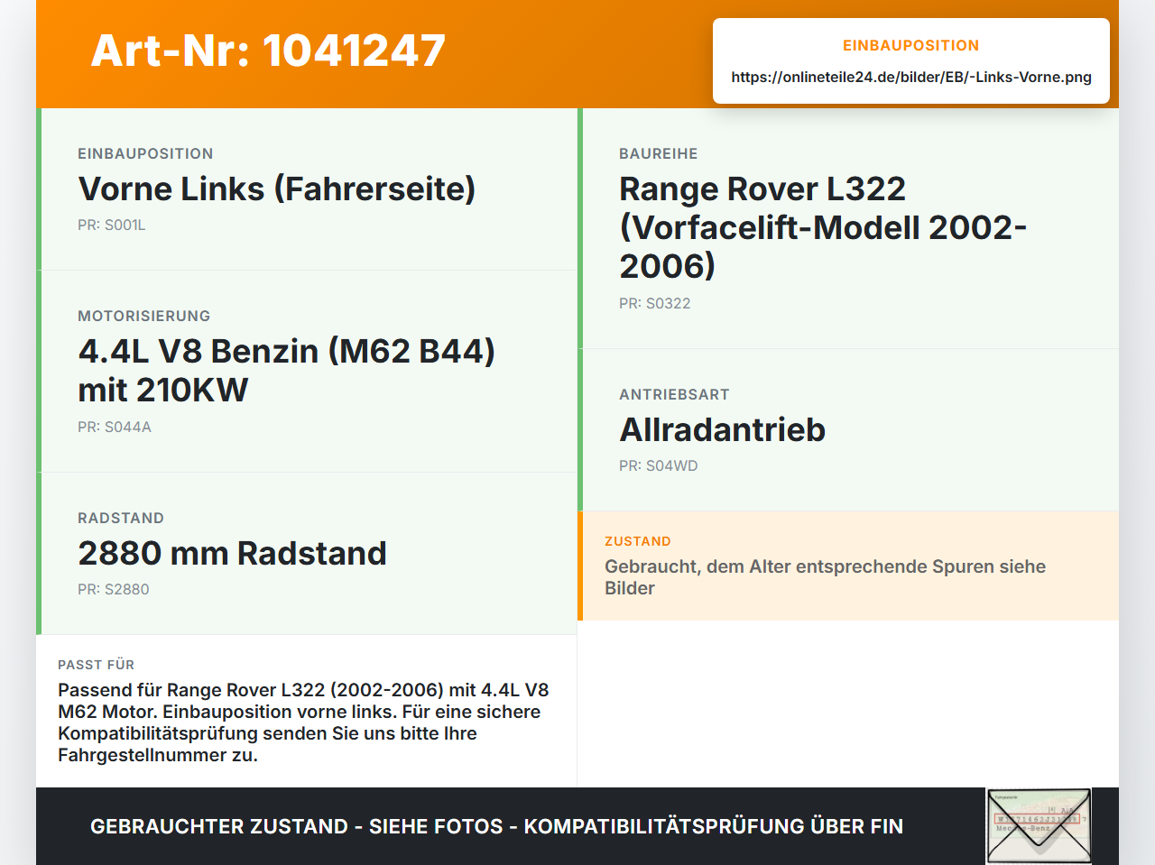 Land Range Rover III L322 02-06 4,4 210KW Bremssattel Bremszange Vorne Links Land Range Rover III L322 02-06... Vorschau 3