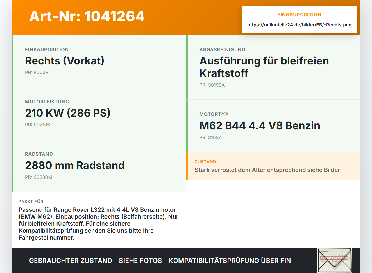 Land Range Rover III L322 02-06 4,4 210KW Katalysator Kat Vorkat Rechts Land Range Rover III L322 02-06 02.08.2002... Vorschau 3