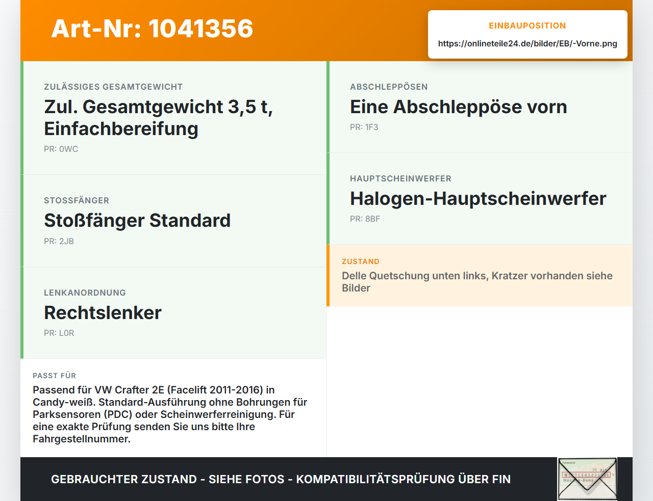 VW Crafter 2E 35 11-16 Stoßstange Stoßfänger Frontschürze Vorne LB9A VW Crafter 2E 35 11-16 07.10.2016 2E1807302... Vorschau 3