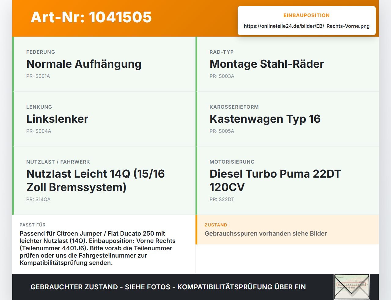 Jumper Ducato 250 06-14 HDI 2,2 88KW Bremssattel Bremszange Vorne Rechts Jumper Ducato 250 06-14 20.04.2007 4401J6... Vorschau 3