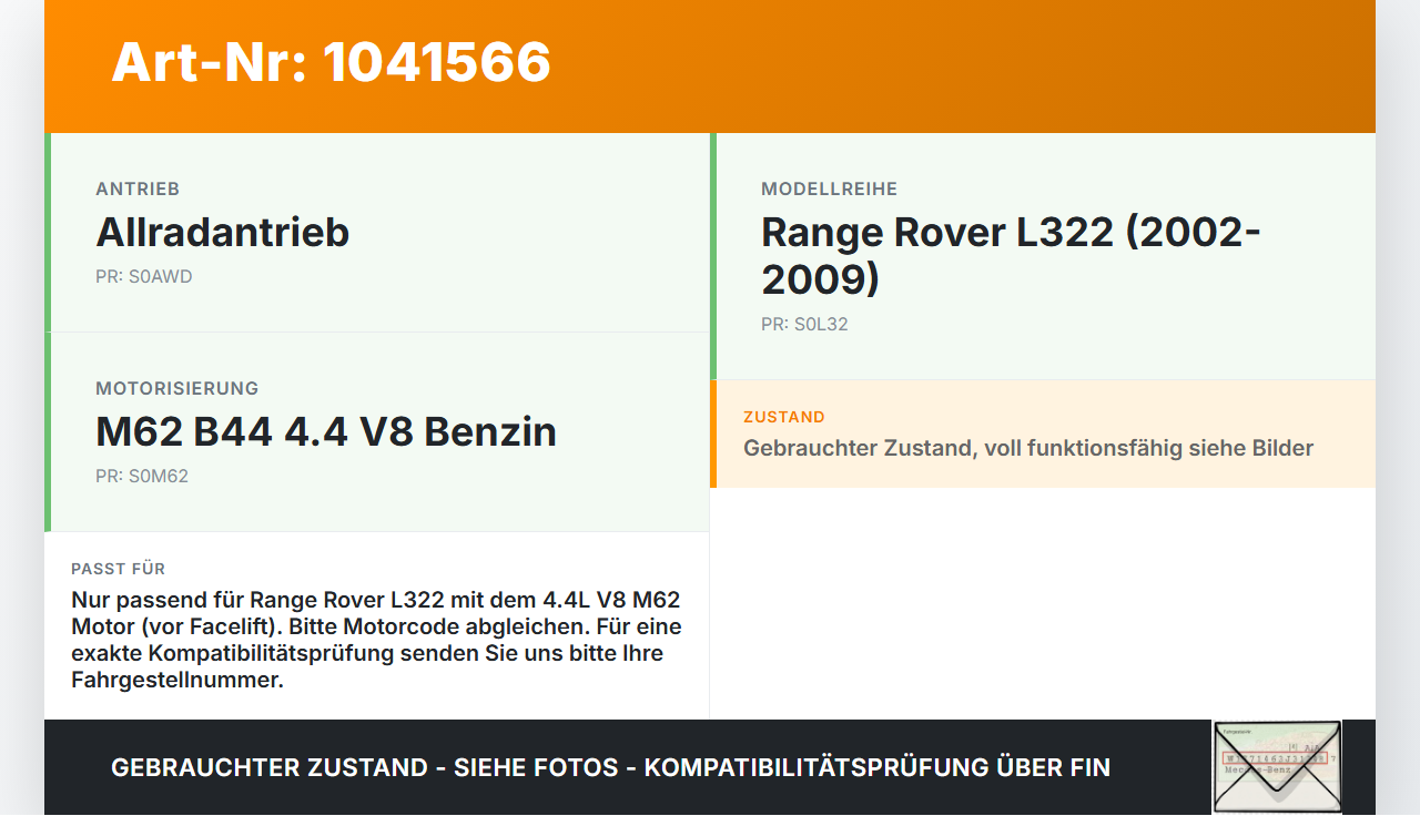 Land Range Rover III L322 02-06 4,4 210KW M62 B44 Ölmessstab Öl Stab Land Range Rover III L322 02-06 02.08.2002... Vorschau 3