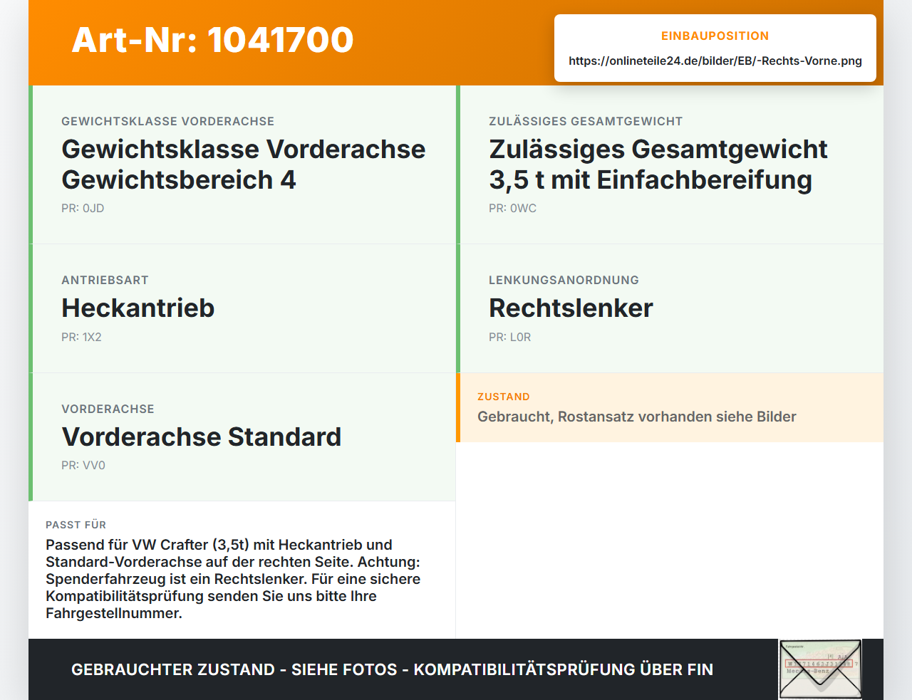 VW Crafter 2E 35 11-16 TDI 2,0 80KW Achsschenkel Radnabe Rechts Vorne VW Crafter 2E 35 11-16 07.10.2016 2E0407304M... Vorschau 3